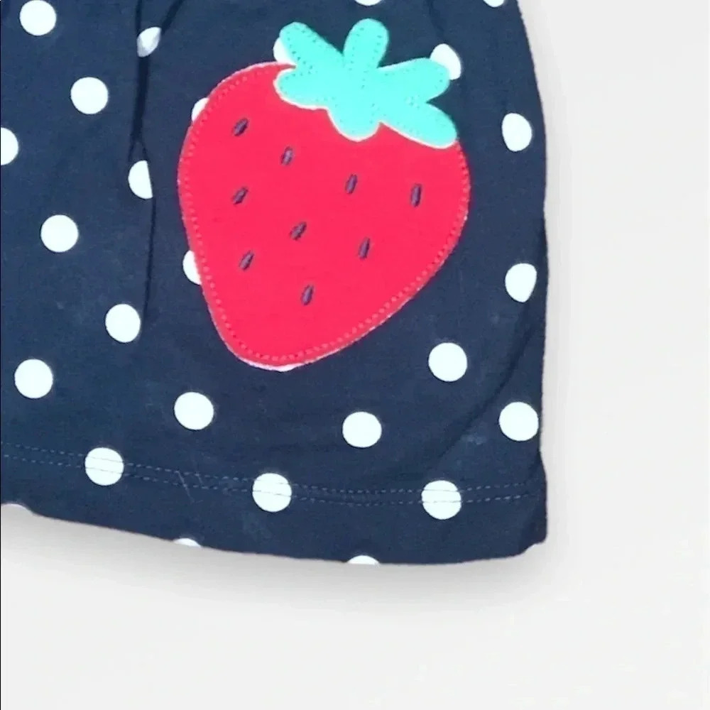 4/$20🥳 Short Sleeve Navy Blue Polkadot Strawberry Print Shirt - Picture 2 of 3